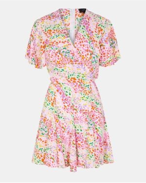 AX Paris Multi Colour Printed Wrap Top Skater Dress - Pink