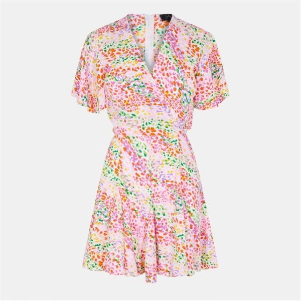 AX Paris Multi Colour Printed Wrap Top Skater Dress - Pink