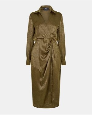 AX Paris Olive And Gold Wrap Shirt Midi Dress - Green