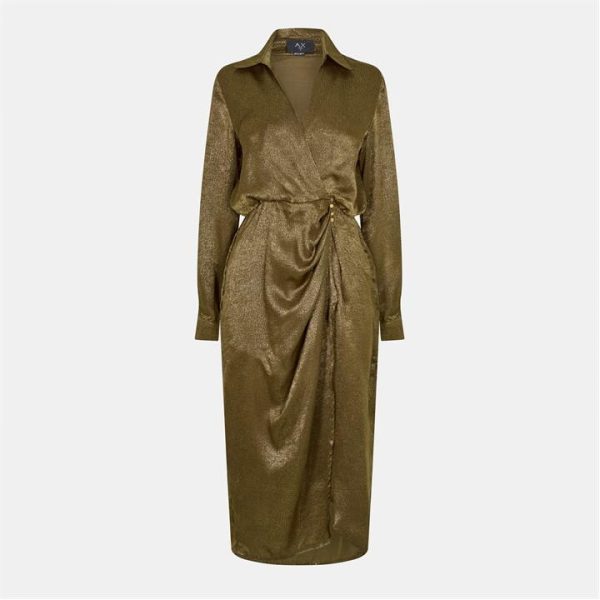 AX Paris Olive And Gold Wrap Shirt Midi Dress - Green
