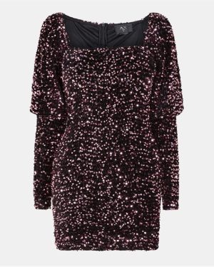 AX Paris Pink Sequin Puff Sleeve Mini Dress