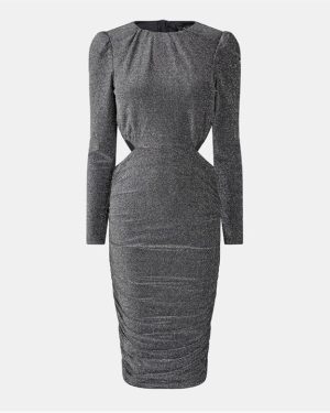 AX Paris Sparkle Cut Out Waist Midi Dress - Metallics