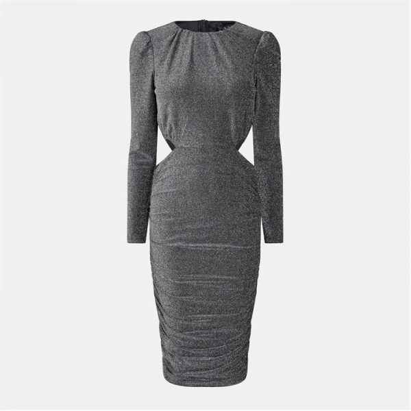 AX Paris Sparkle Cut Out Waist Midi Dress - Metallics