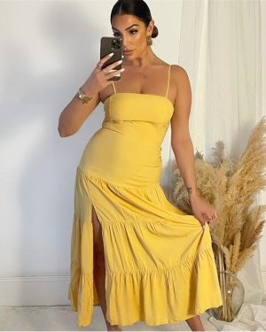 AX Paris Yellow Strappy Smock Midi Dress