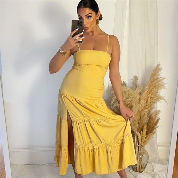 AX Paris Yellow Strappy Smock Midi Dress