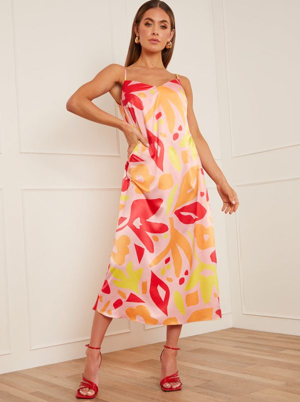 Abstract Print Midi Slip Dress in Orange - 8