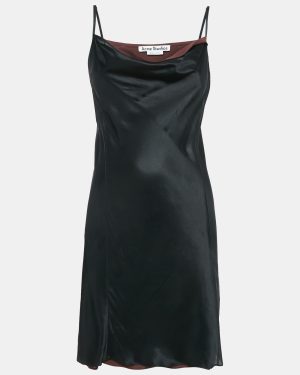 Acne Studios Black Satin Silk Cowl Neck Mini Slip Dress S