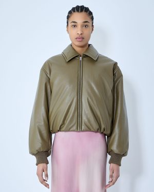 Acne Studios Coated Bomber Jacket - Woman Jackets Green Fr - 40