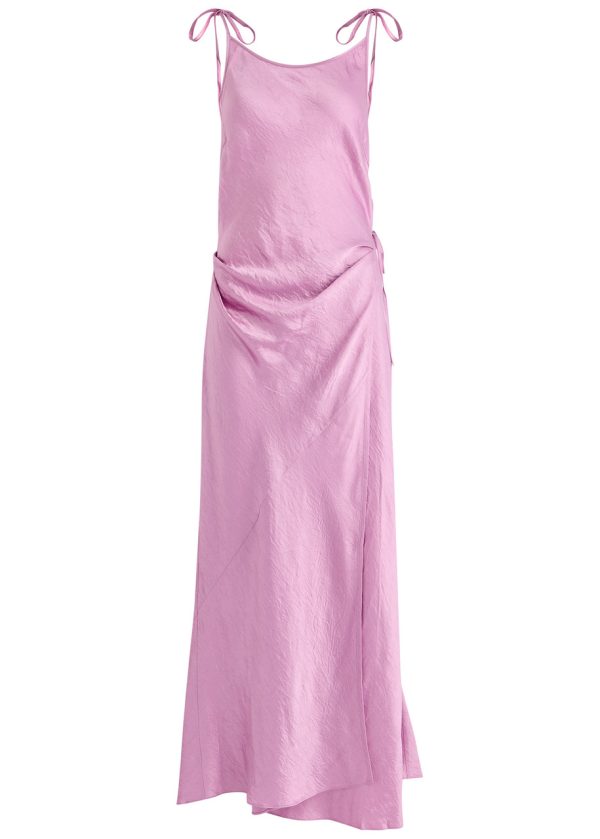 Acne Studios Crinkled Satin Maxi Wrap Dress - Lilac - 38 (UK10 / S)