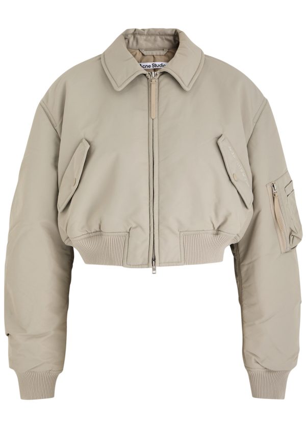 Acne Studios Cropped Nylon Bomber Jacket - Light Grey - 42 (UK14 / L)