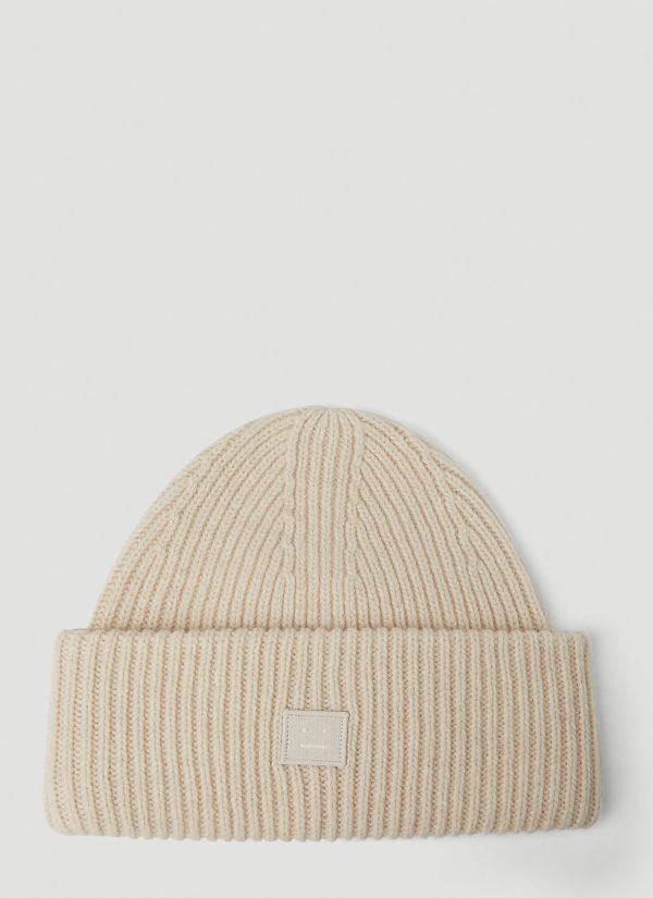Acne Studios Face Patch Beanie Hat - Hats Beige One Size