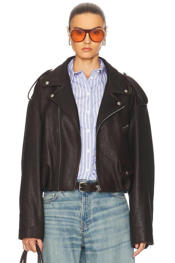 Acne Studios Liso Leather Jacket in Dark Brown - Brown. Size 34 (also in 36, 38, 40).
