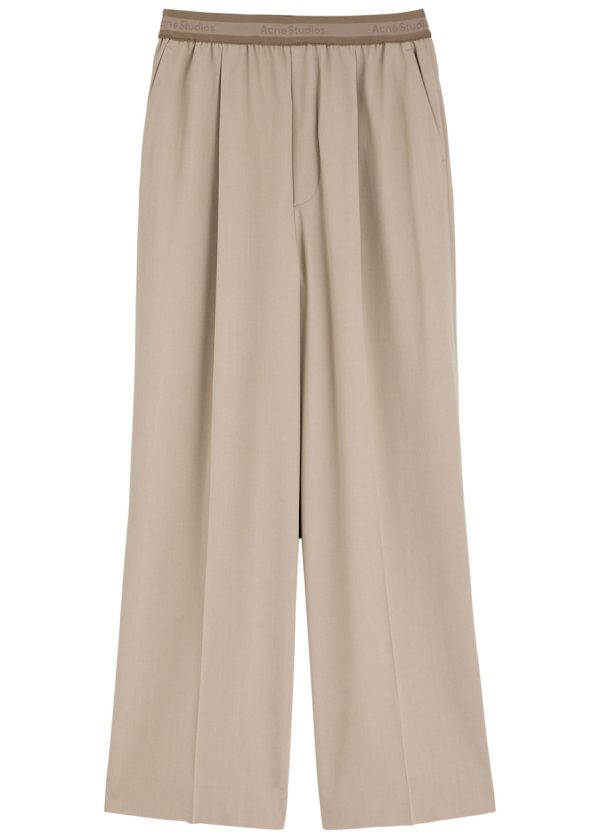 Acne Studios Logo Wide-leg Twill Trousers - Beige - 36 (UK8 / S)