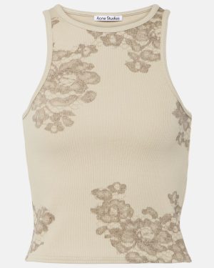 Acne Studios Printed ribbed-knit cotton-blend tank top