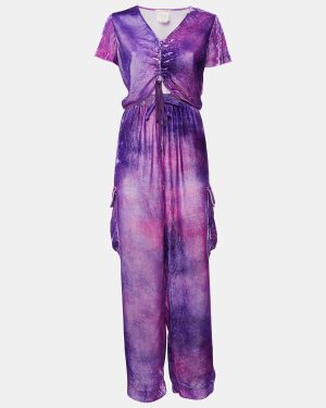 Acne Studios Purple Velvet Crop Top and Track Pants Set L