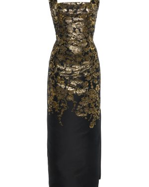 Adam Lippes - Metallic Lacquer-Jacquard Midi Sheath Dress - Black - US 00 - Only At Moda Operandi