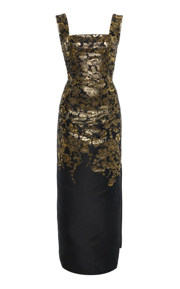 Adam Lippes - Metallic Lacquer-Jacquard Midi Sheath Dress - Black - US 00 - Only At Moda Operandi