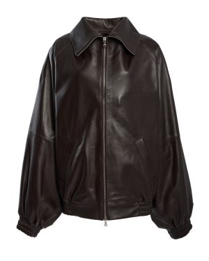 Adam Lippes - Oversized Leather Bomber Jacket - Brown - L - Only At Moda Operandi