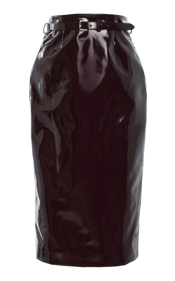 Adam Lippes - Pencil Lacquer-Canvas Knee-Length Skirt - Burgundy - US 0 - Only At Moda Operandi