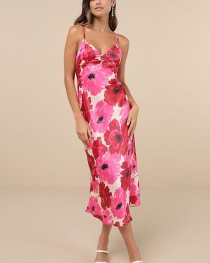 Adina White Multi Floral Sleeveless Slip Midi Dress