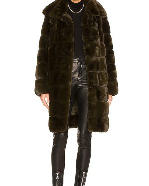 Adrienne Landau Faux Fur Long Coat in Olive. Size L, M.