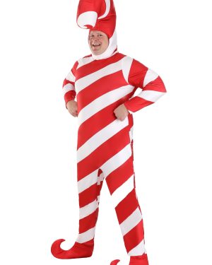 Adult Plus Size Red Candy Cane Bodysuit Fancy Dress Costume | Christmas Fancy Dress Costumes