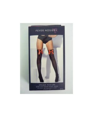 Adult's Black Opaque Stockings - ladies stockings fancy dress black red bow accessory opaque womens thigh hold ups sexy