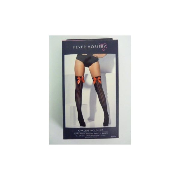 Adult's Black Opaque Stockings - ladies stockings fancy dress black red bow accessory opaque womens thigh hold ups sexy