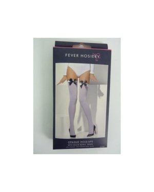 Adult's White Opaque Stockings - white stockings black ladies hold opaque bows womens fancy dress ups holdups thigh