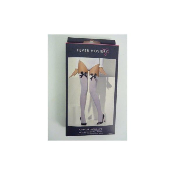 Adult's White Opaque Stockings - white stockings black ladies hold opaque bows womens fancy dress ups holdups thigh