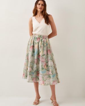 Agnes Floral Print Midi Skirt Green