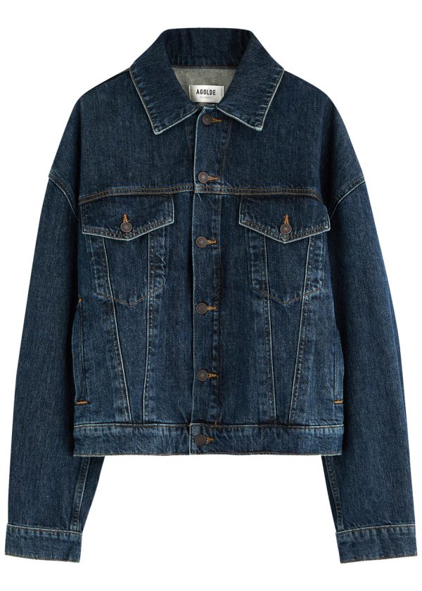 Agolde Dalton Balloon Panelled Denim Jacket - Dark Blue - L (UK14 / L)