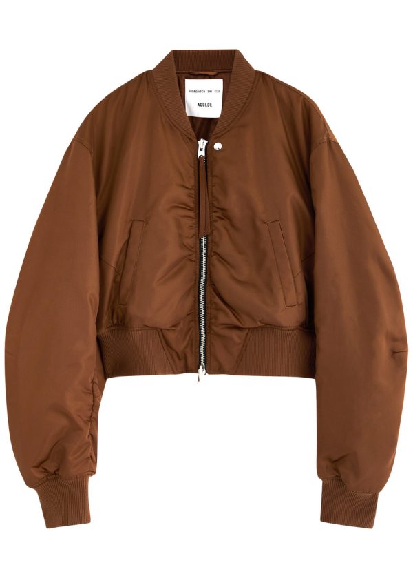Agolde Jett Padded Satin Bomber Jacket - Brown - XS (UK6 /xs)