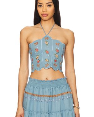 Agua Bendita x REVOLVE Serenity Crop Top in Blue. Size M, S, XL.
