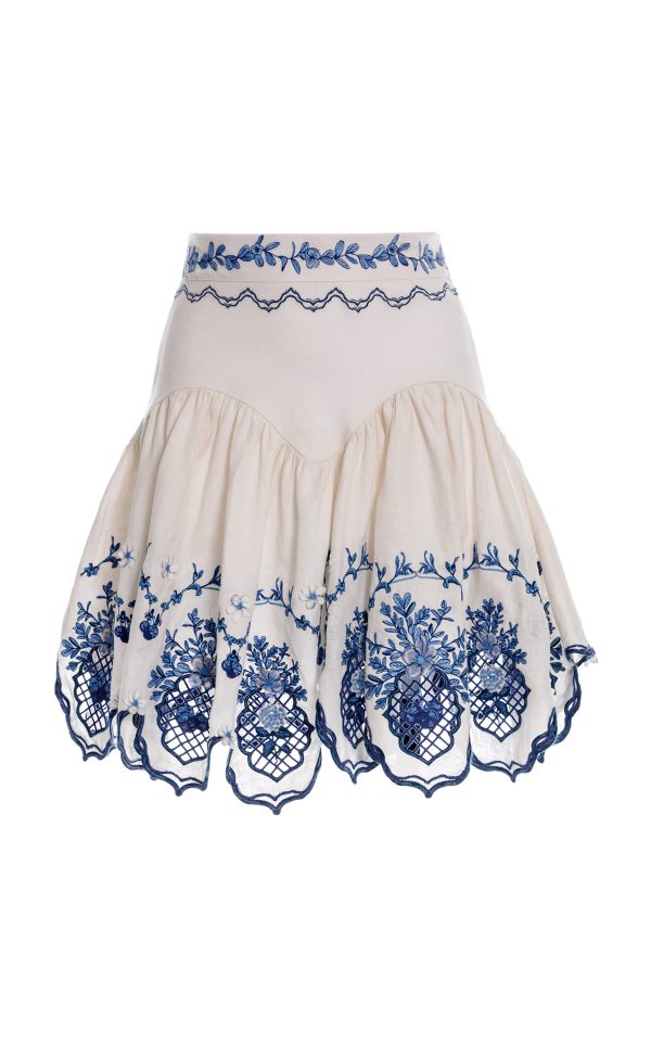 Agua by Agua Bendita - Aca Embroidered Linen Mini Skirt - Multi - S - Moda Operandi