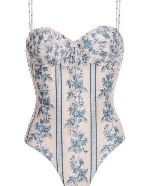 Agua by Agua Bendita - Ebano Floral Bustier One-Piece Swimsuit - Light Blue - XS - Moda Operandi