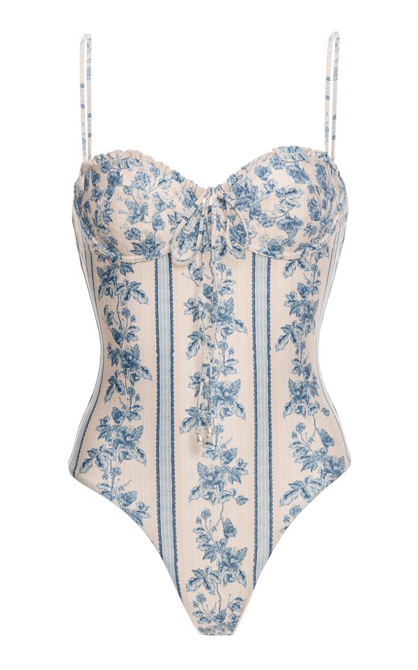 Agua by Agua Bendita - Ebano Floral Bustier One-Piece Swimsuit - Light Blue - XS - Moda Operandi