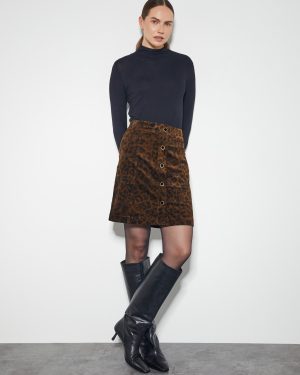 Aida Leopard Print Button Mini Skirt Brown