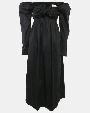 Aje Black Cotton Bow Detail Off-Shoulder Midi Dress XS