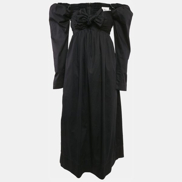 Aje Black Cotton Bow Detail Off-Shoulder Midi Dress XS