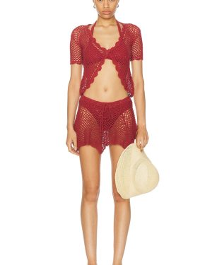 Akoia Swim Gaia Mini Skirt Set in Red Ochre - Red. Size L (also in ).