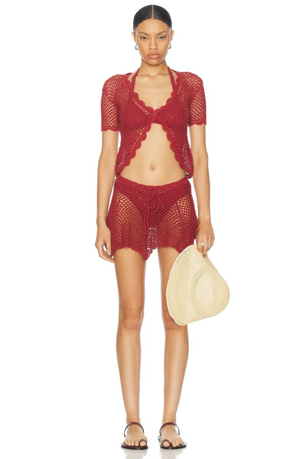 Akoia Swim Gaia Mini Skirt Set in Red Ochre - Red. Size L (also in ).