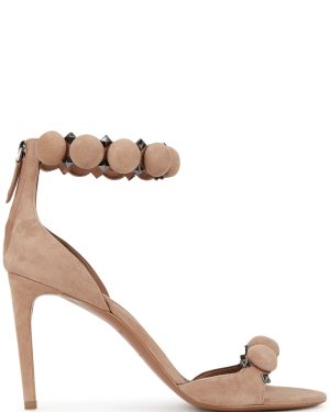 Alaa Bombe 90 Heeled Women's Suede Designer Sandals Beige UK4.5 - 4.5