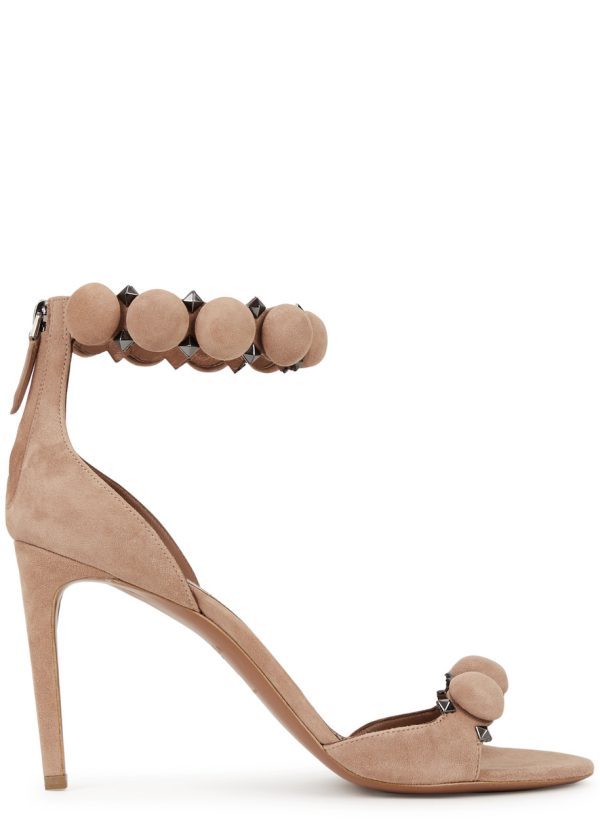 Alaa Bombe 90 Heeled Women's Suede Designer Sandals Beige UK4.5 - 4.5