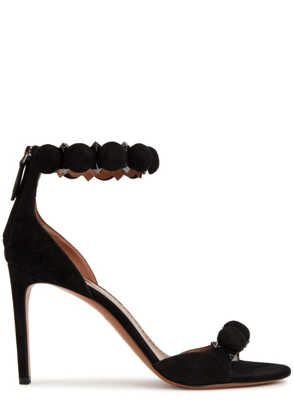 Alaa Bombe 90 Heeled Women's Suede Designer Sandals Black UK6 - 6