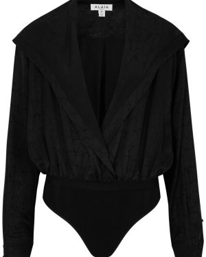 Alaa Hooded Satin-jacquard Bodysuit - Black - 40 (UK12 / M)