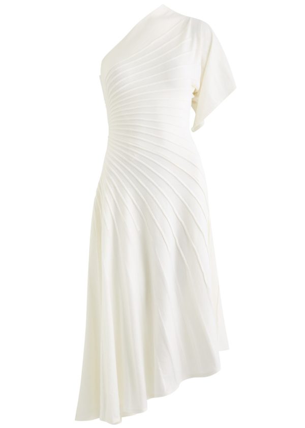 Alaa One-shoulder Asymmetric Wool Midi Dress - White - 34 (UK6 / XS)