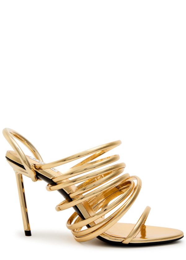 Alaa Strappy 90 Heeled Women's Designer Leather Sandals Gold UK7 / EU40 - 40 (IT40 / UK7)