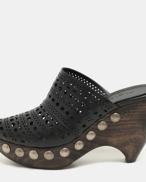 Alaia Black Leather Le Sabot Clogs Wedge Sandals Size 37