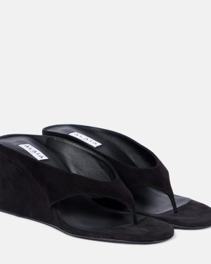 Alaia Cube 75 suede wedge thong sandals